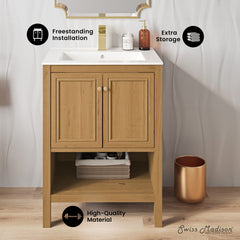 Freestanding Bathroom Vanity, Chateau, 24 in with Sink Top in Golden Oak