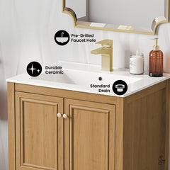 Freestanding Bathroom Vanity, Chateau, 24 in with Sink Top in Golden Oak