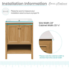 Freestanding Bathroom Vanity, Chateau, 24 in with Sink Top in Golden Oak