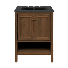 Freestanding Bathroom Vanity, Chateau, 24 Inch with Open Shelf in Brown Oak