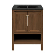 Freestanding Bathroom Vanity, Chateau, 24 Inch with Open Shelf in Brown Oak