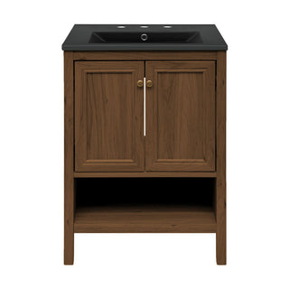 Freestanding Bathroom Vanity, Chateau, 24 Inch with Open Shelf in Brown Oak