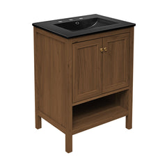 Freestanding Bathroom Vanity, Chateau, 24 Inch with Open Shelf in Brown Oak