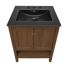 Freestanding Bathroom Vanity, Chateau, 24 Inch with Open Shelf in Brown Oak