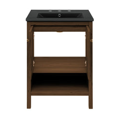 Freestanding Bathroom Vanity, Chateau, 24 Inch with Open Shelf in Brown Oak
