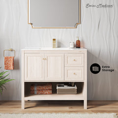 Freestanding Bathroom Vanity, Chateau, 36 in with Sink Top in White Oak