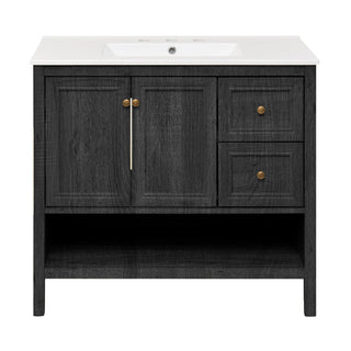 Freestanding Bathroom Vanity, Chateau, 36 Inch with Ceramic Sink Top in Black Oak