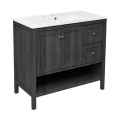 Freestanding Bathroom Vanity, Chateau, 36 Inch with Ceramic Sink Top in Black Oak