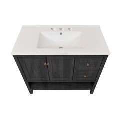 Freestanding Bathroom Vanity, Chateau, 36 Inch with Ceramic Sink Top in Black Oak