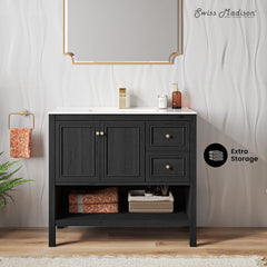 Freestanding Bathroom Vanity, Chateau, 36 Inch with Sink Top in Black Oak