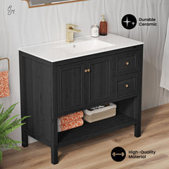 Freestanding Bathroom Vanity, Chateau, 36 Inch with Sink Top in Black Oak