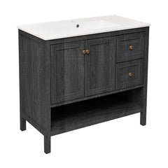 Freestanding Bathroom Vanity, Chateau, 36 Inch with Sink Top in Black Oak