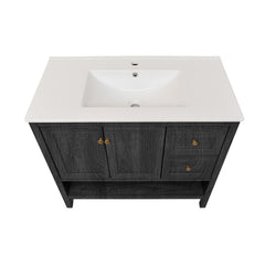 Freestanding Bathroom Vanity, Chateau, 36 Inch with Sink Top in Black Oak