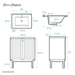 Freestanding Bathroom Vanity, Classe, 24 Inch, Drop-In Ceramic Sink Top
