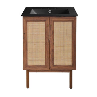 Freestanding Bathroom Vanity, Classe, 24-Inch with Black Sink Top in Brown Oak