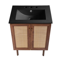 Freestanding Bathroom Vanity, Classe, 24-Inch with Black Sink Top in Brown Oak