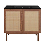 Freestanding Bathroom Vanity, Classe, 36 Inch in Brown Oak with Black Sink Top