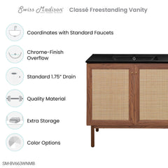 Freestanding Bathroom Vanity, Classe, 36 Inch in Brown Oak with Black Sink Top