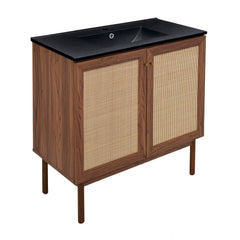 Freestanding Bathroom Vanity, Classe, 36 Inch in Brown Oak with Black Sink Top