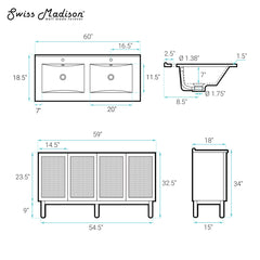 Freestanding Bathroom Vanity, Classe, Soft Close Doors, MDF, Golden Oak
