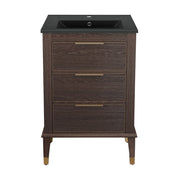 Freestanding Bathroom Vanity, Hugo, 2 Drawers with Black Ceramic Sink Top in Brown Oak