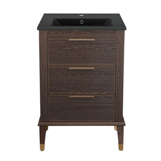 Freestanding Bathroom Vanity, Hugo, 2 Drawers with Black Ceramic Sink Top in Brown Oak