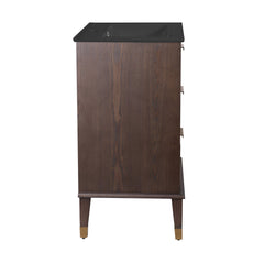 Freestanding Bathroom Vanity, Hugo, 2 Drawers with Black Ceramic Sink Top in Brown Oak