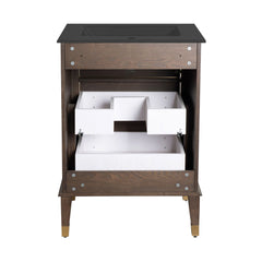Freestanding Bathroom Vanity, Hugo, 2 Drawers with Black Ceramic Sink Top in Brown Oak