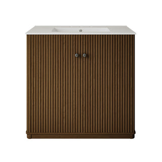Freestanding Bathroom Vanity, Lafayette, 36 in with Ceramic Sink Top in Brown Oak