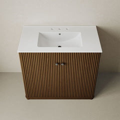 Freestanding Bathroom Vanity, Lafayette, 36 in with Ceramic Sink Top in Brown Oak