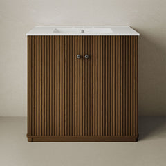 Freestanding Bathroom Vanity, Lafayette, 36 in with Ceramic Sink Top in Brown Oak