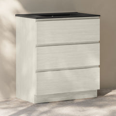 Freestanding Bathroom Vanity, Liberte, 30 in with 3 Drawers in White Oak
