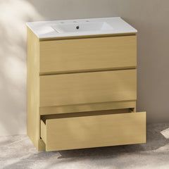 Freestanding Bathroom Vanity, Liberte, 30 in with Ceramic Sink Top in Natural Oak