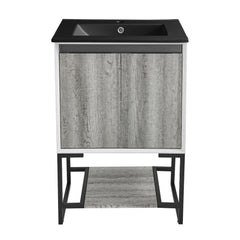 Freestanding Bathroom Vanity, Marseille, 24 In with Black Ceramic Sink Top in Gray Oak