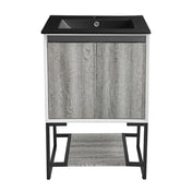 Freestanding Bathroom Vanity, Marseille, 24 In with Black Ceramic Sink Top in Gray Oak