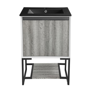 Freestanding Bathroom Vanity, Marseille, 24 In with Black Ceramic Sink Top in Gray Oak