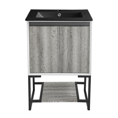 Freestanding Bathroom Vanity, Marseille, 24 In with Black Ceramic Sink Top in Gray Oak