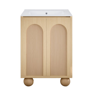 Freestanding Bathroom Vanity, Porte, 24 in with Ceramic Sink Top in Natural Oak