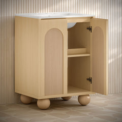 Freestanding Bathroom Vanity, Porte, 24 in with Ceramic Sink Top in Natural Oak