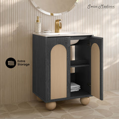 Freestanding Bathroom Vanity, Porte, 24 in with Sink Top in Black Oak