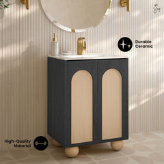 Freestanding Bathroom Vanity, Porte, 24 in with Sink Top in Black Oak