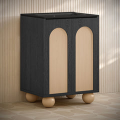 Freestanding Bathroom Vanity, Porte, 24 Inch with Black Sink Top in Black Oak
