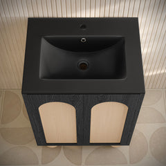 Freestanding Bathroom Vanity, Porte, 24 Inch with Black Sink Top in Black Oak