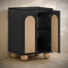 Freestanding Bathroom Vanity, Porte, 24 Inch with Black Sink Top in Black Oak