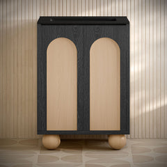 Freestanding Bathroom Vanity, Porte, 24 Inch with Black Sink Top in Black Oak