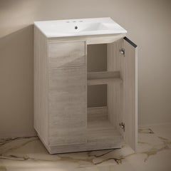 Freestanding Bathroom Vanity, St. Tropez, 24 in with 3-Hole Sink Top in White Oak