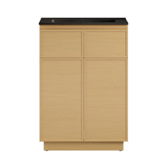 Freestanding Bathroom Vanity, St. Tropez, 24 in with Black Sink Top in Natural Oak