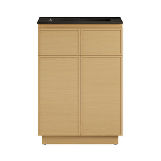 Freestanding Bathroom Vanity, St. Tropez, 24 in with Black Sink Top in Natural Oak
