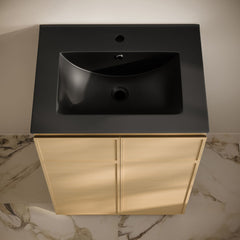 Freestanding Bathroom Vanity, St. Tropez, 24 in with Black Sink Top in Natural Oak