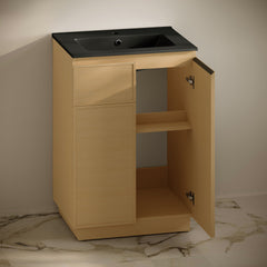 Freestanding Bathroom Vanity, St. Tropez, 24 in with Black Sink Top in Natural Oak